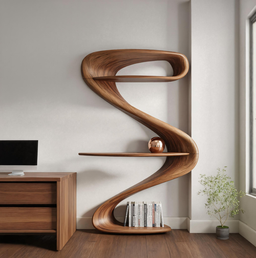 Modern Wave Bookshelf For Living Room Or Contemporary Interior Lynnsnail