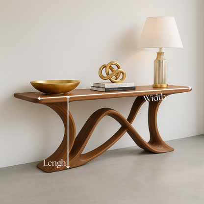 Handcrafted Solid Wood Ribbon Console Table – Modern Organic Elegance Lynnsnail