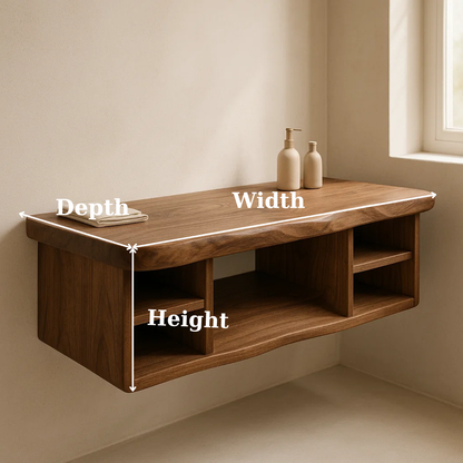 Handcrafted Solid Wood Floating Vanity - All Open Live Edge Console with Display Shelves Lynnsnail