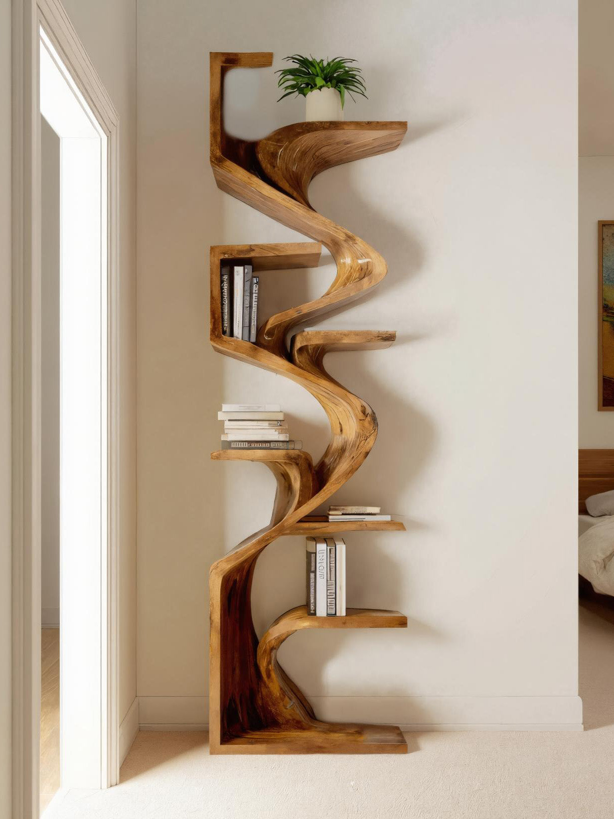Handcrafted Sculpted Bookshelf For Living Room Lynnsnail