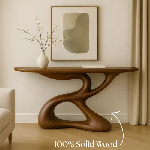 Handcrafted Solid Wood Flowline Console Table – Modern Organic Sculpture Lynnsnail