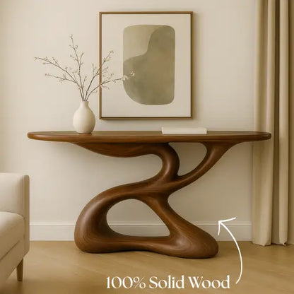 Handcrafted Solid Wood Flowline Console Table – Modern Organic Sculpture Lynnsnail