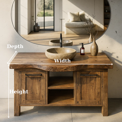 Handcrafted Solid Wood Bathroom Vanity with Live-Edge Top and Dual Side Cabinets Lynnsnail