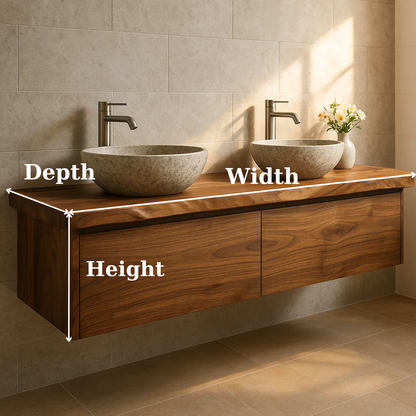 Handcrafted Solid Wood Floating Vanity - Double Sink Live Edge Walnut Console 2-Drawer Lynnsnail
