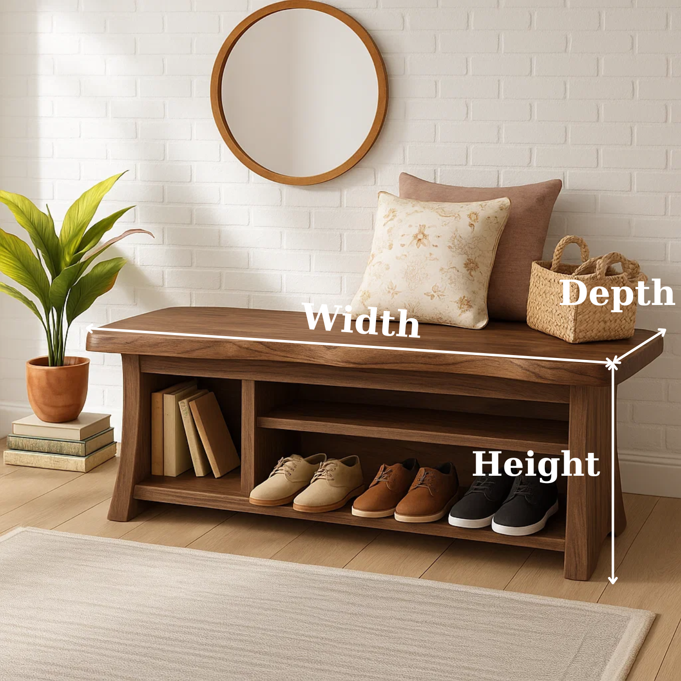 Handcrafted Solid Wood Walnut Bench – Organic Design with Integrated Shelving Lynnsnail
