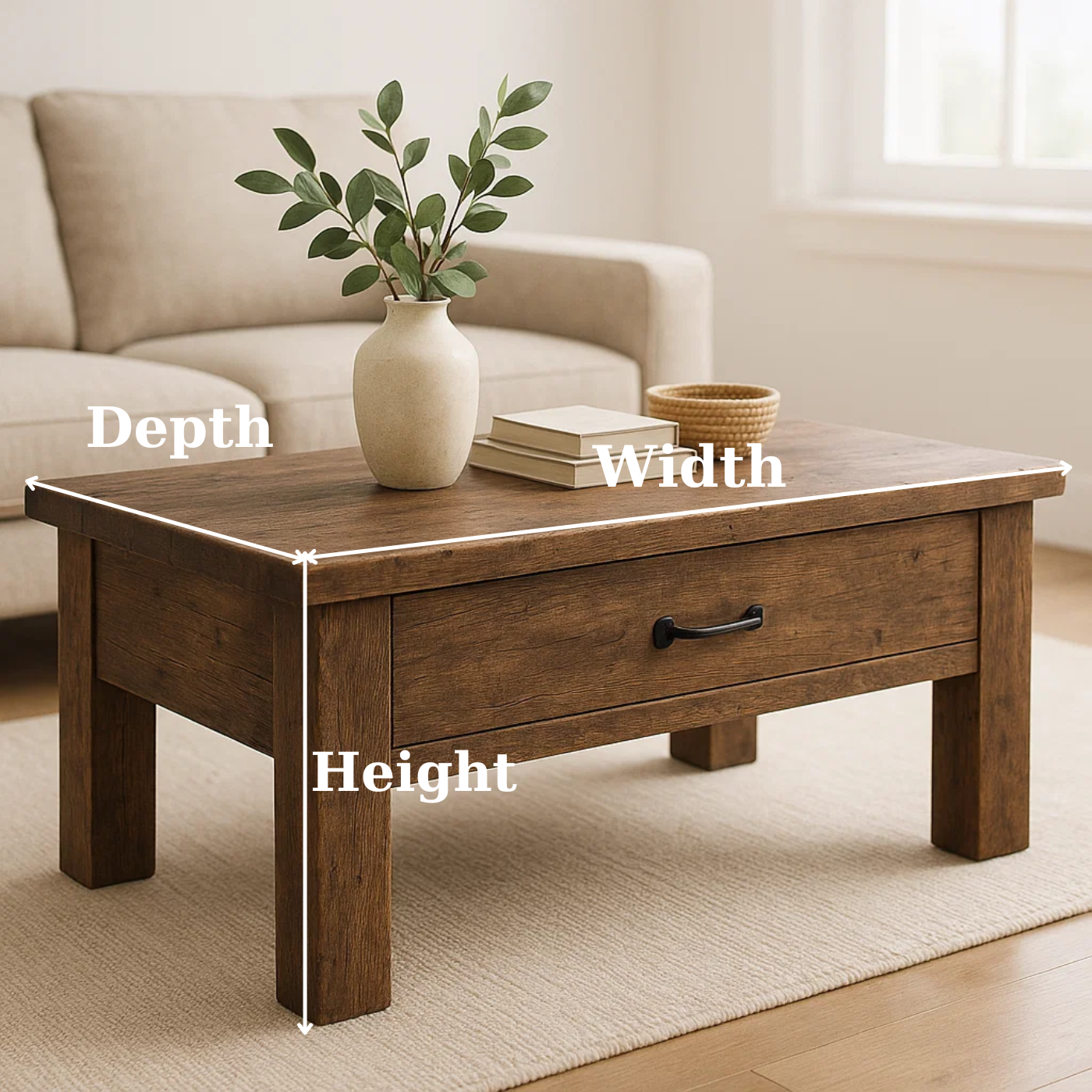 Handcrafted Solid Wood Coffee Table – Rustic Modern Storage with Single Drawer Lynnsnail