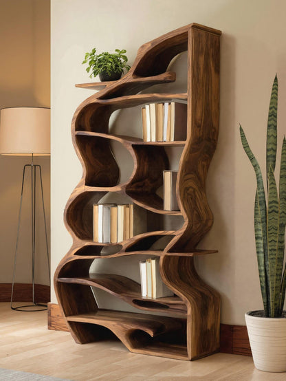 Handcrafted Sculpted Bookshelf With Organic Design For Living Room Or Office Lynnsnail