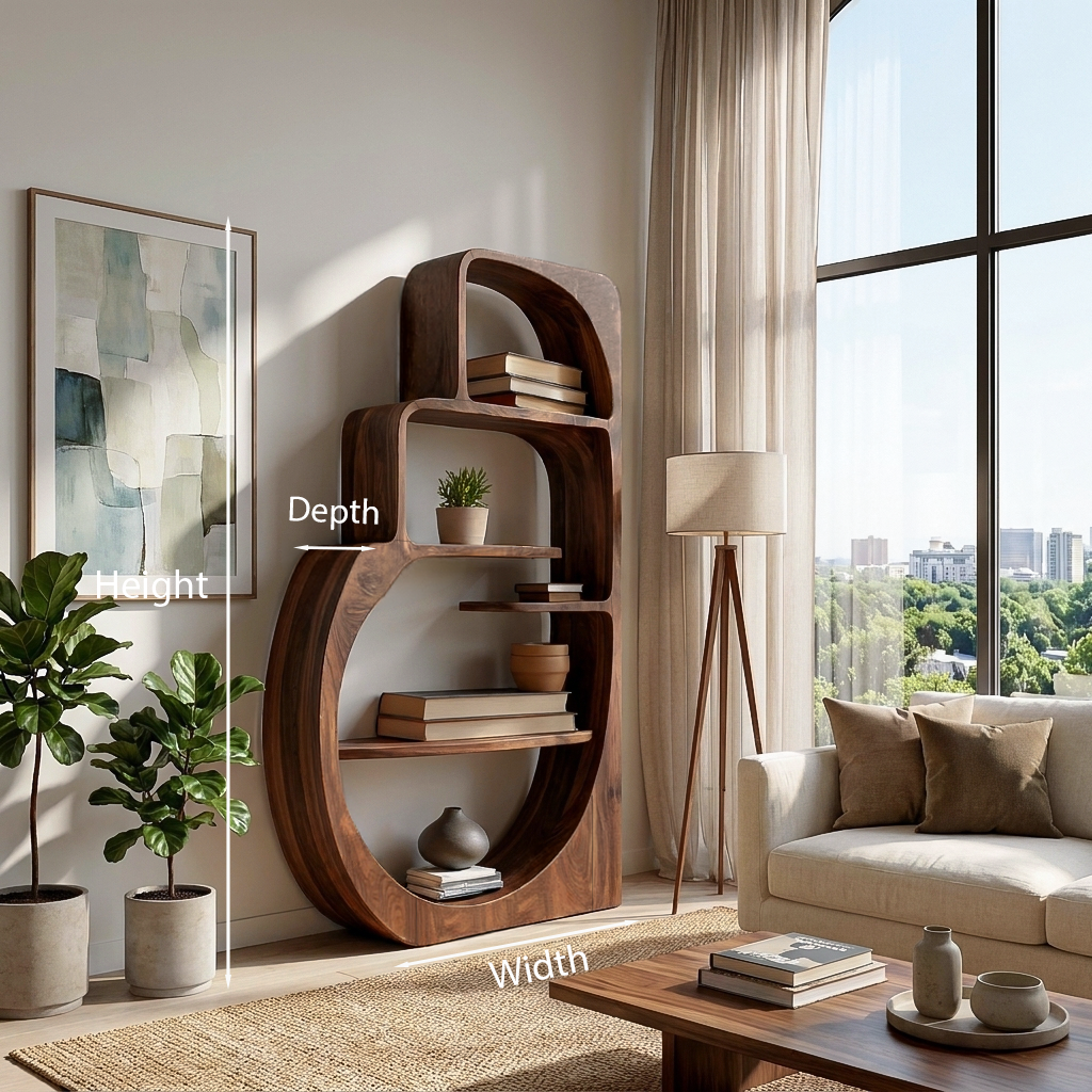 Organic Wood Bookshelf With Multiple Storage Levels For Living Room Lynnsnail