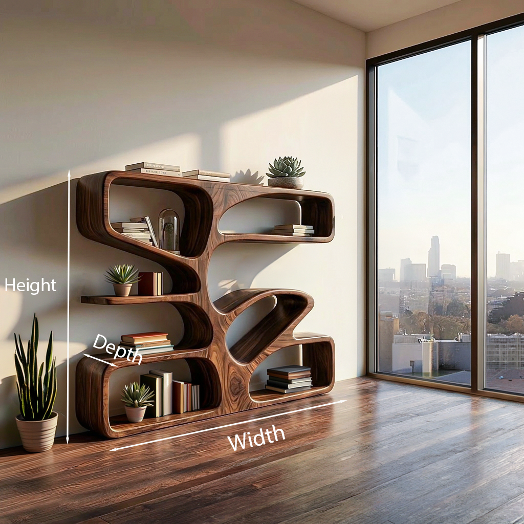 Statement Wooden Bookshelf With Sculpture Form For Home Lynnsnail