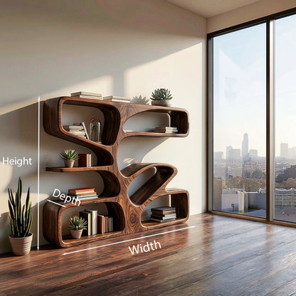 Statement Wooden Bookshelf With Sculpture Form For Home Lynnsnail