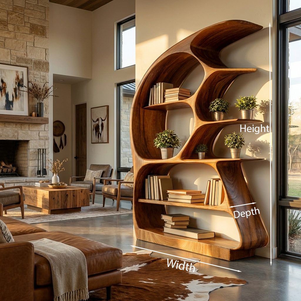 Contemporary Sculptural Wood Bookshelf For Living Room Decor Lynnsnail