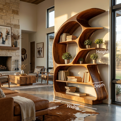 Contemporary Sculptural Wood Bookshelf For Living Room Decor Lynnsnail