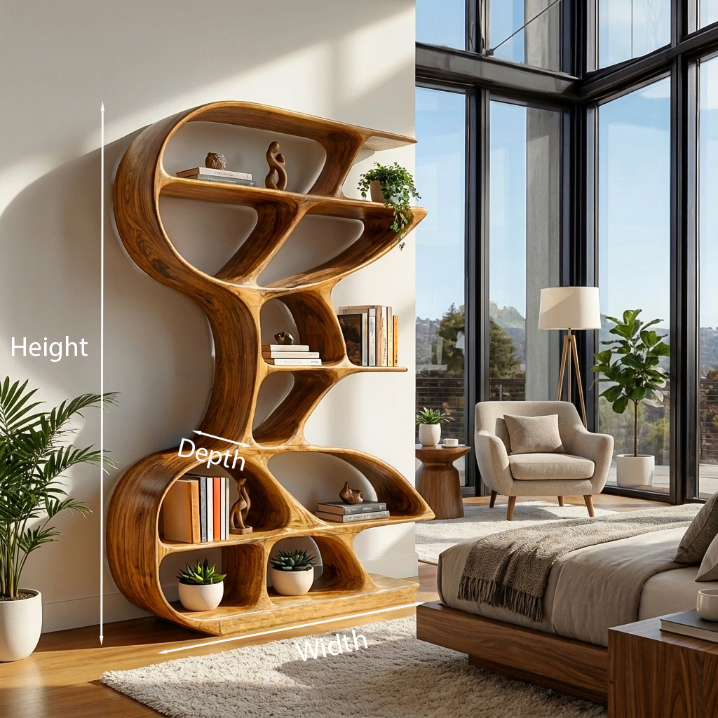 Wooden Bookshelf Unique Sculptural Design For Modern Living Room Lynnsnail