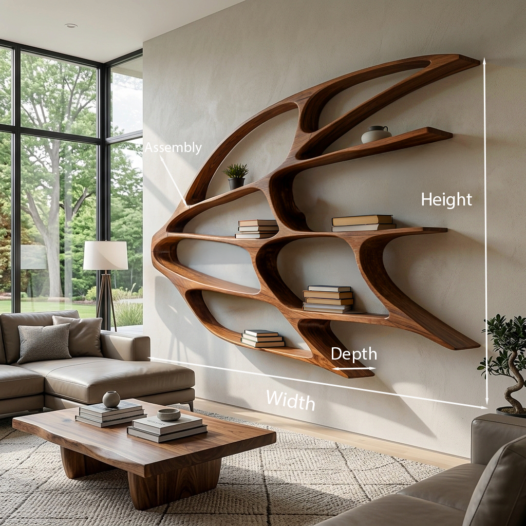 Organic Wooden Wall Mounted Bookshelf For Home Living Lynnsnail
