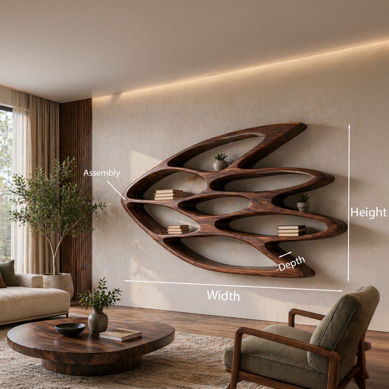 Wooden Wall Bookshelf With Unique Shape For Living Room Wall Lynnsnail
