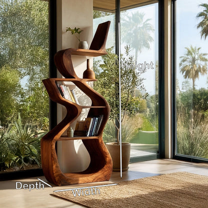 Sculptural Wooden Bookshelf For Living Room Corner Lynnsnail