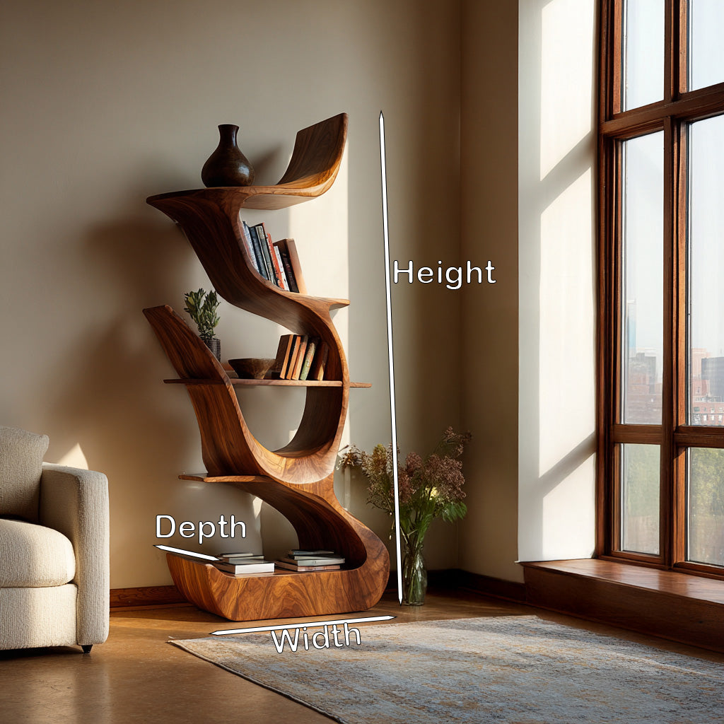 Contemporary Organic Wooden Bookshelf For Living Room Corner Lynnsnail