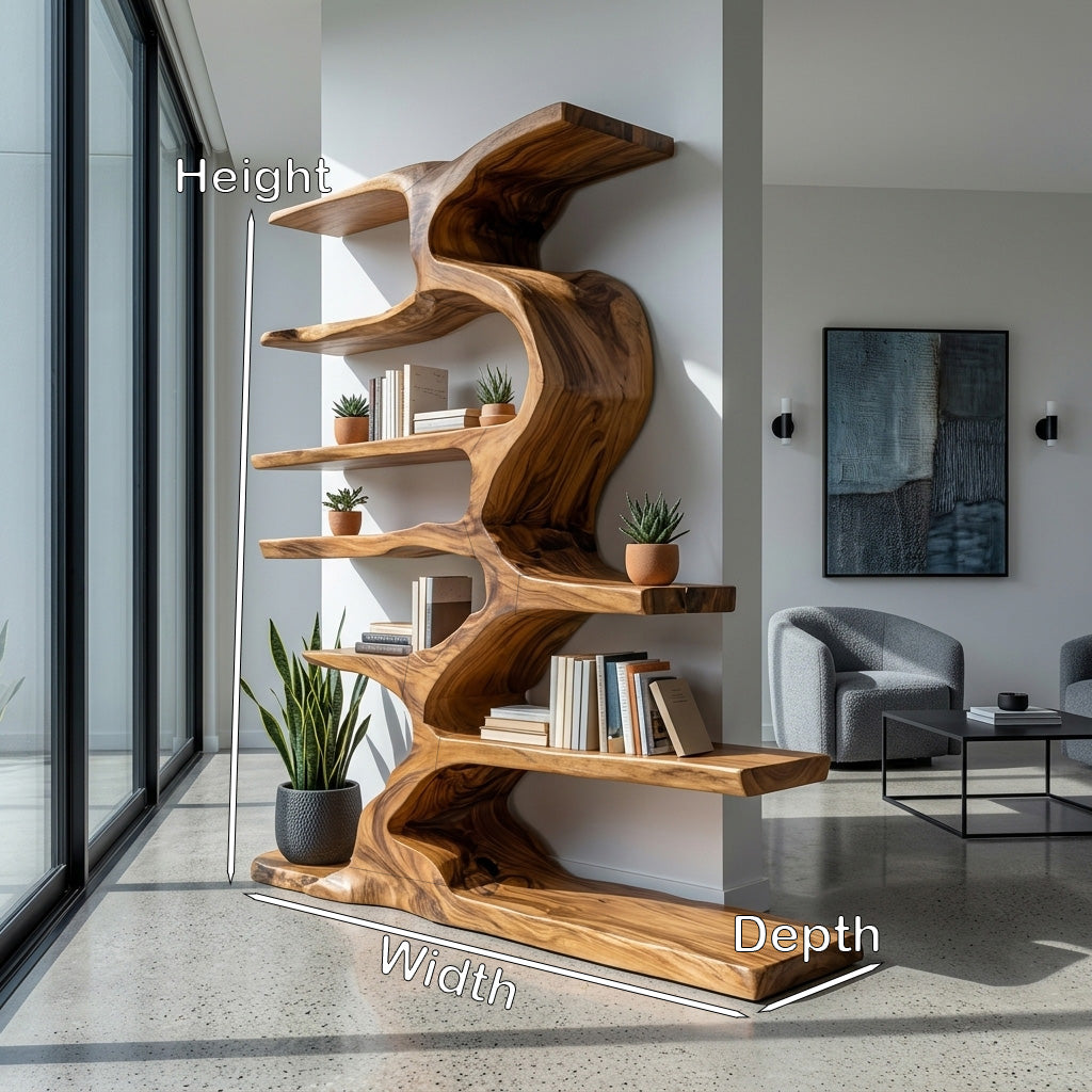 Organic Sculptural Wooden Bookshelf With Tiers For Living Room Lynnsnail