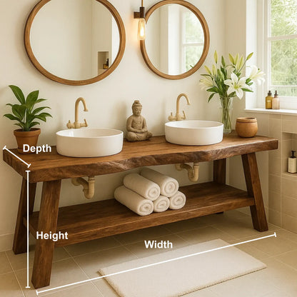 Handcrafted Double Solid Wood Bathroom Vanity with Drawers and Slatted Shelf for Modern Homes Lynnsnail