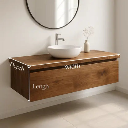 Handcrafted Floating Solid Wood Bathroom Vanity – Modern Live Edge Countertop with Single Drawer – Minimalist Natural Finish Lynnsnail