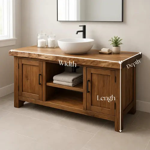 Handcrafted Solid Walnut Bathroom Vanity – Live Edge Wood Countertop with Double Cabinets & Open Shelf – Modern Rustic Design for Warm Spaces Lynnsnail
