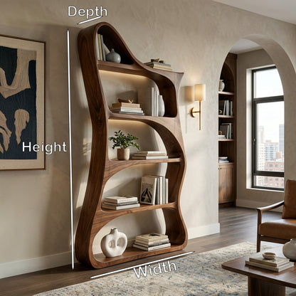 Modern Sculptural Natural Wood Bookshelf For Living Room Lynnsnail