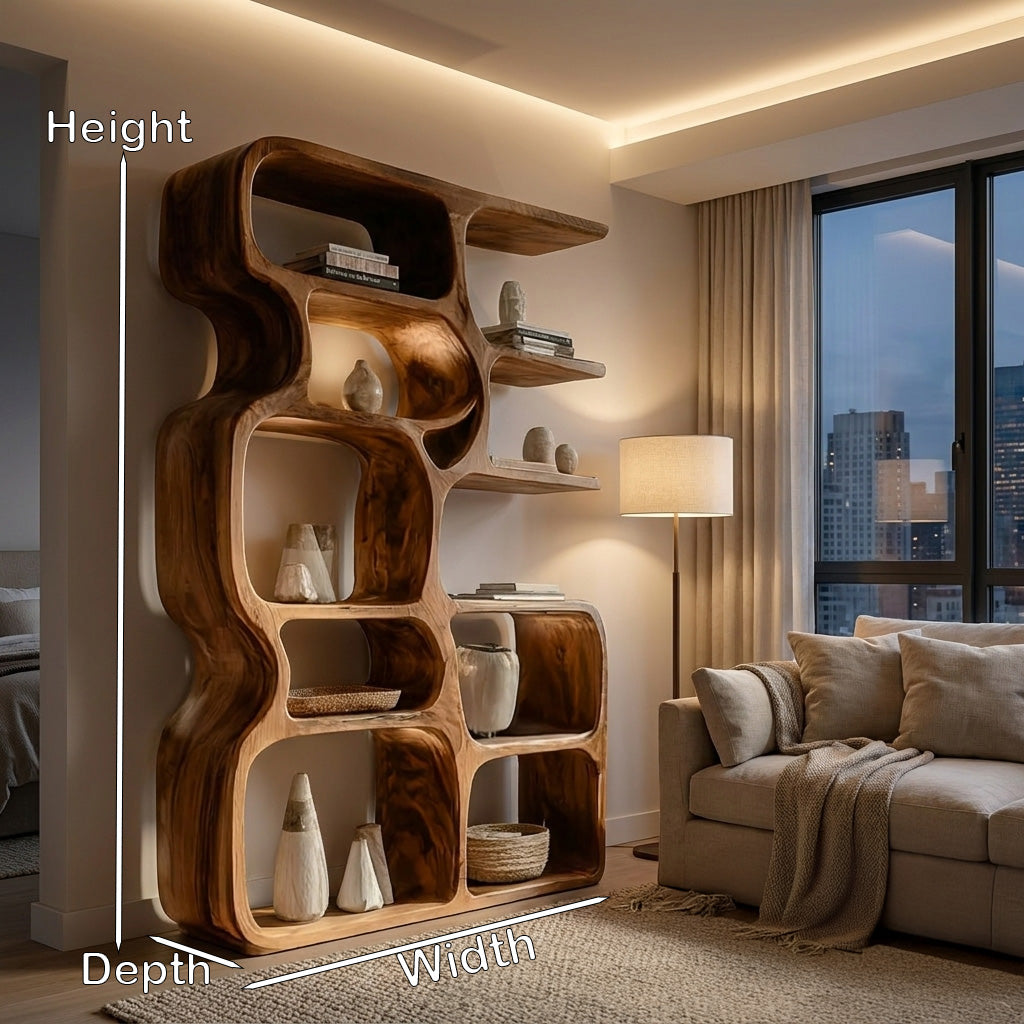 Minimalist Artistic Natural Wood Bookshelf For Living Room Lynnsnail