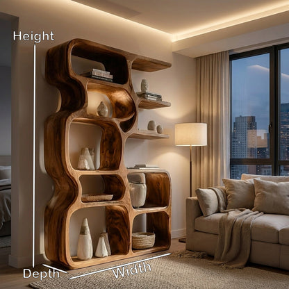 Minimalist Artistic Natural Wood Bookshelf For Living Room Lynnsnail