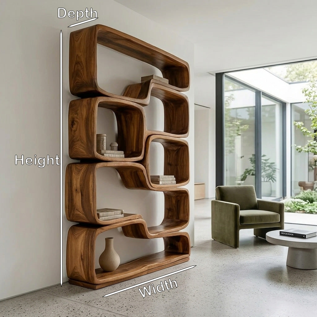 Contemporary Sculptural Natural Wood Bookshelf For Living Room Lynnsnail
