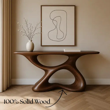 Handcrafted Solid Wood Fluid Console Table – Natural Modern Statement Lynnsnail