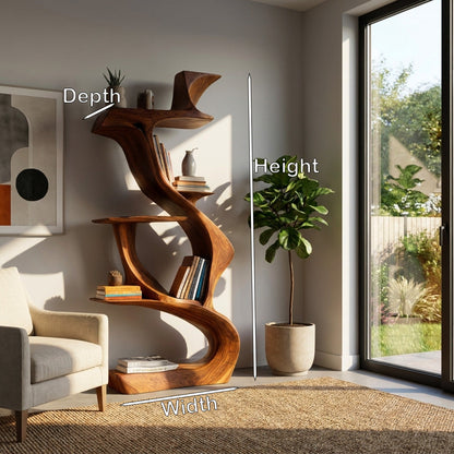 Sculptural Natural Wood Bookshelf For Living Room Lynnsnail