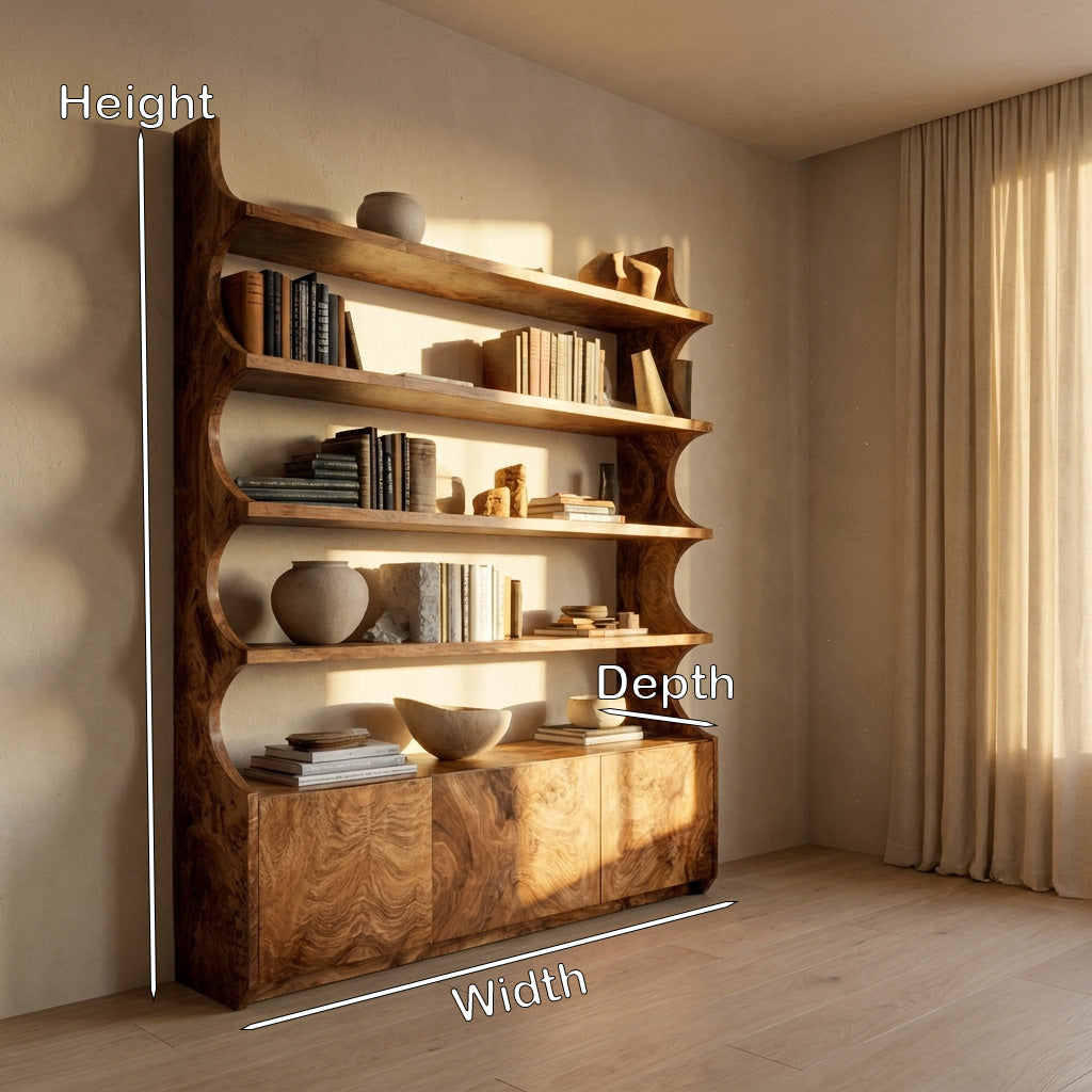Organic Wooden Bookshelf With Curved Edges For Living Storage Lynnsnail