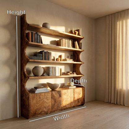 Organic Wooden Bookshelf With Curved Edges For Living Storage Lynnsnail