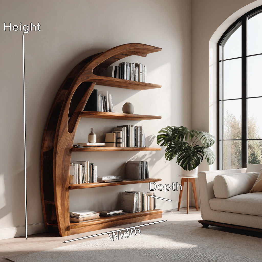 Minimal Curved Wooden Bookshelf For Living Room Display Lynnsnail