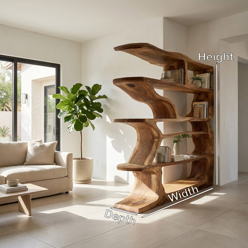 Contemporary Artistic Wooden Bookshelf For Living Room Storage Lynnsnail