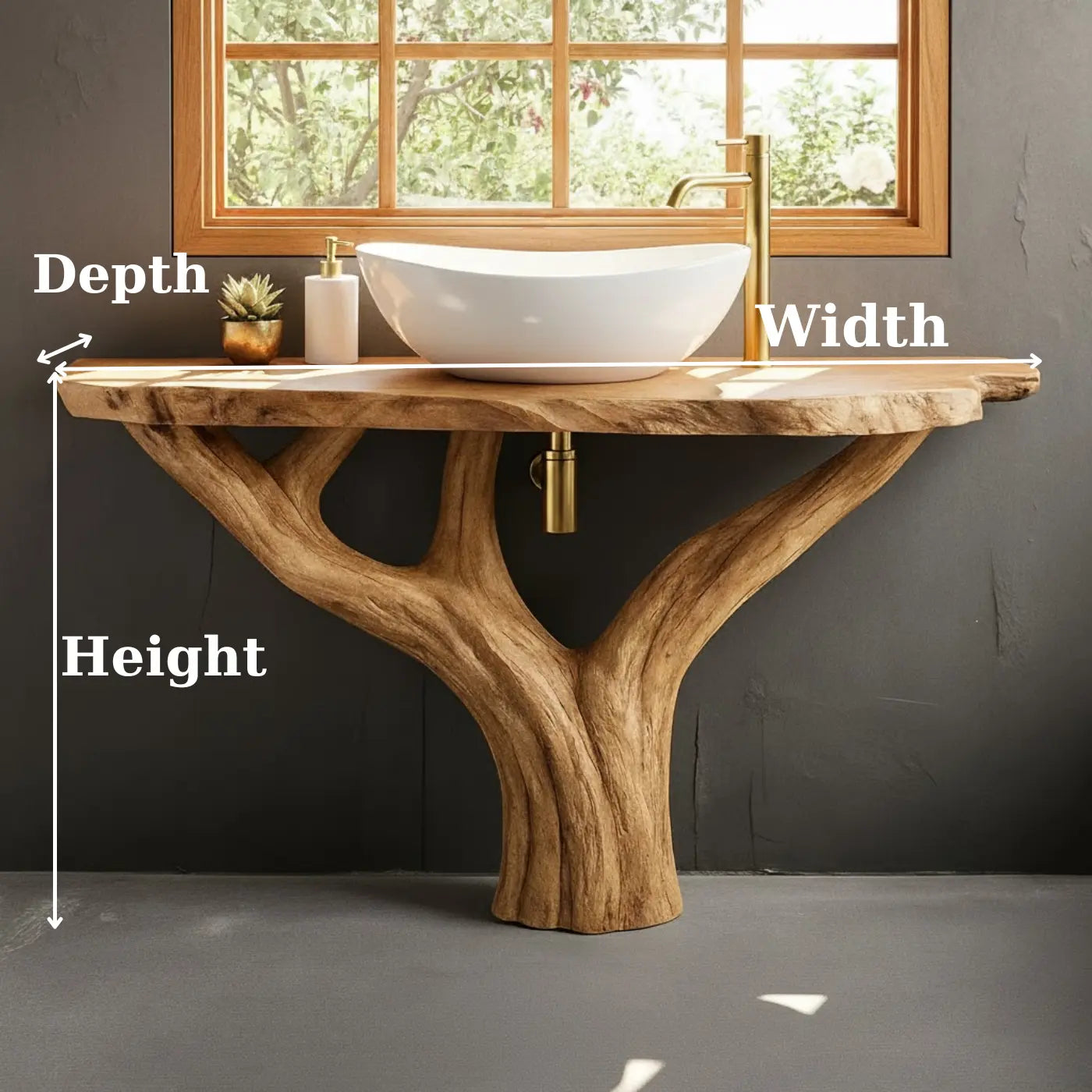 Handcrafted Solid Wood Bathroom Vanity - Unique Live Edge Tree Root Console Lynnsnail