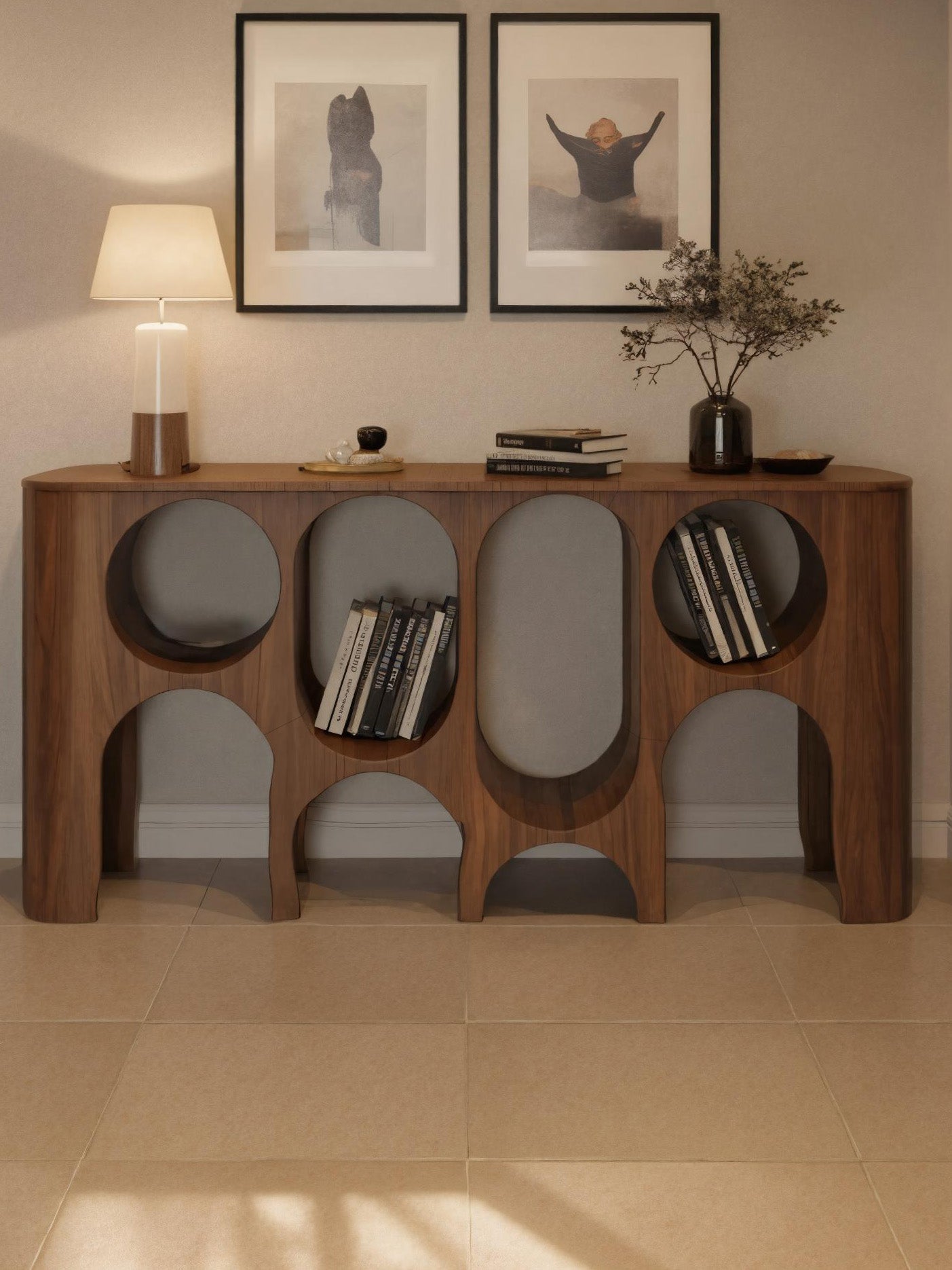 Modern Carved Console Table With Circular Cutout For Entryway Lynnsnail