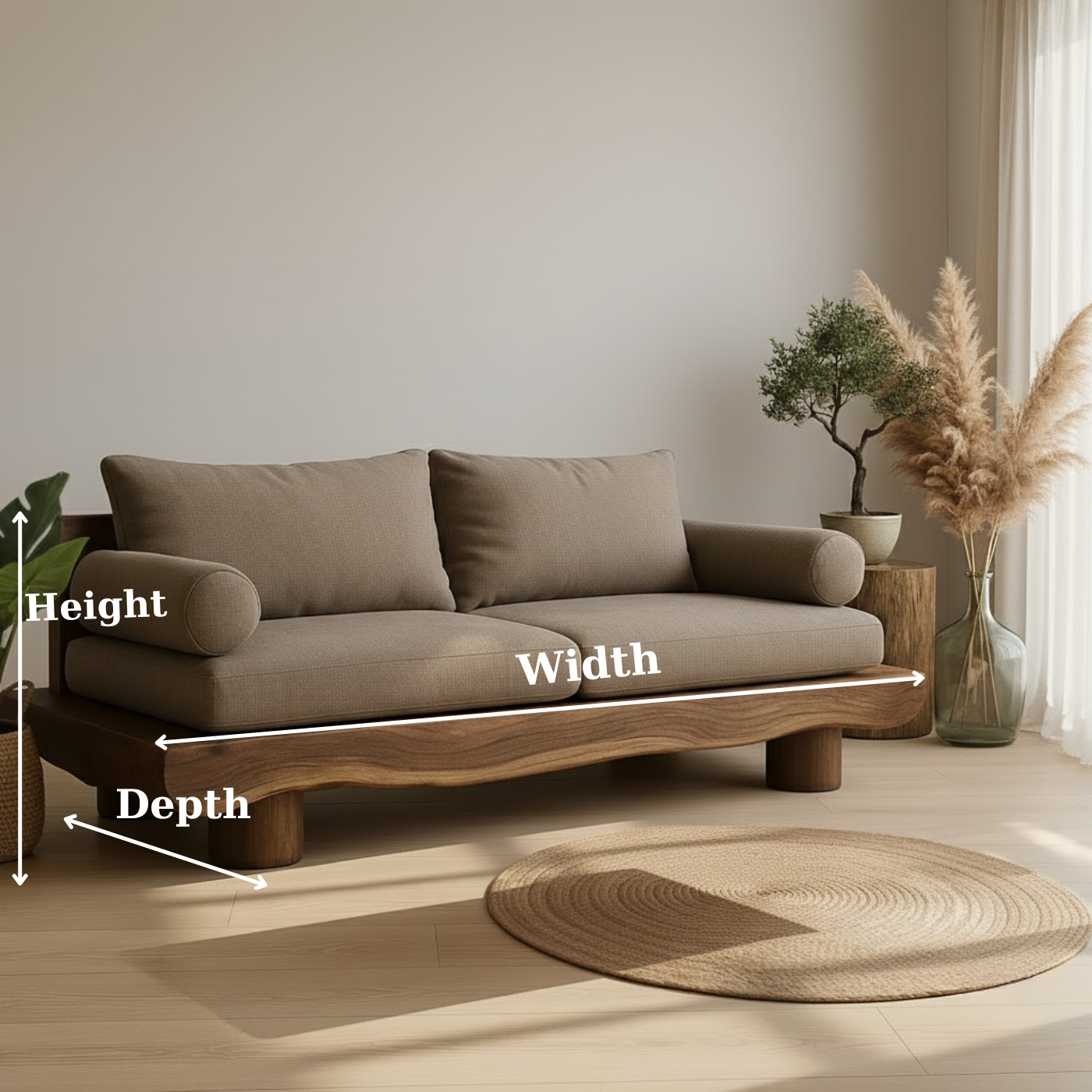 Handcrafted Solid Wood Sofa – Rustic Live Edge Wooden Couch with Modern Minimal Design Lynnsnail