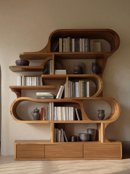Modern Sculptural Bookshelf With Curved Design For Living Room Or Office Lynnsnail