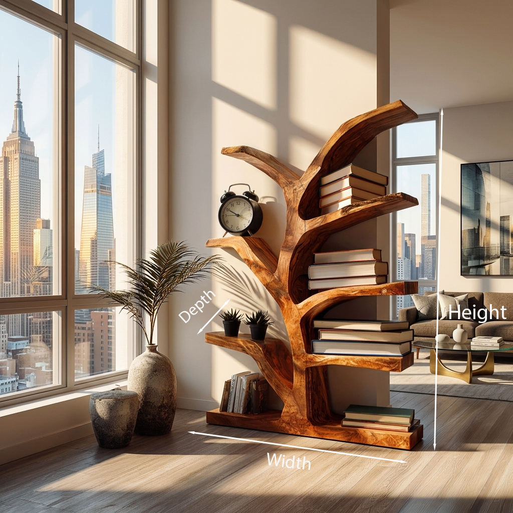 Wooden Bookshelf With Organic Form For Living Area Lynnsnail