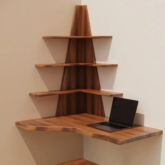 Modern Floating Corner Desk With Tree Shelves For Home Office And Apartment Lynnsnail
