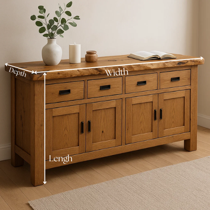 Handcrafted Solid Wood Live Edge Console Table – Natural Oak with Drawers and Cabinets Lynnsnail