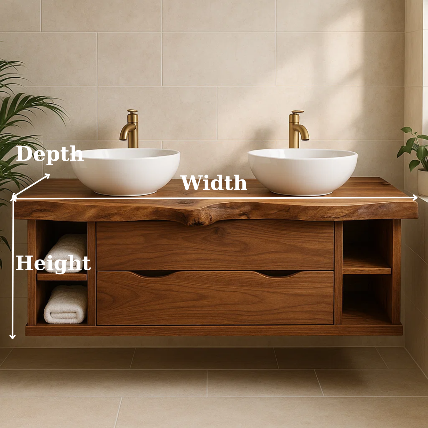 Handcrafted Solid Wood Live-Edge Double Vanity - Rustic Floating Console with Storage Lynnsnail