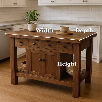 Handcrafted Solid Wood Kitchen Island - 4 Drawers & Cabinet Storage Lynnsnail
