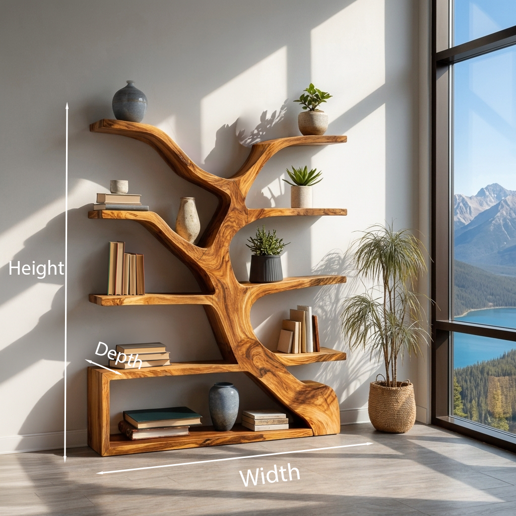 Organic Wooden Bookshelf Branch Form For Home Interior Lynnsnail