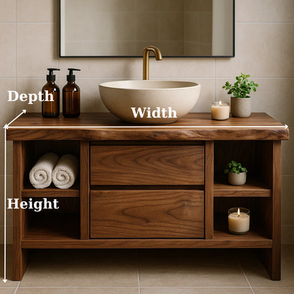 Handcrafted Solid Wood Single Vanity - Rustic Walnut Live Edge Bathroom Console Lynnsnail