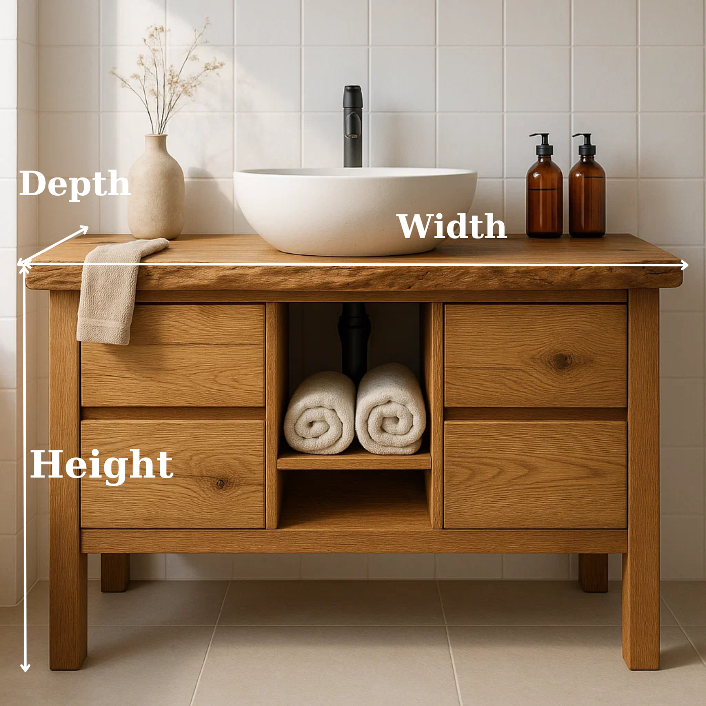 Handcrafted Solid Wood Bathroom Vanity - Live Edge Top with Drawers & Open Shelf Storage Lynnsnail