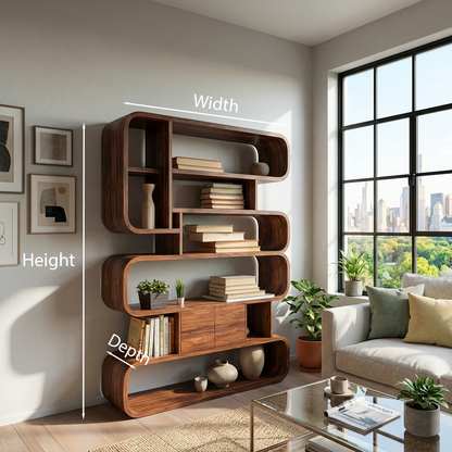 Statement Natural Wood Bookshelf With Rounded Form For Home Lynnsnail