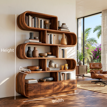 Organic Wooden Bookshelf With Flowing Form For Home Interior Lynnsnail