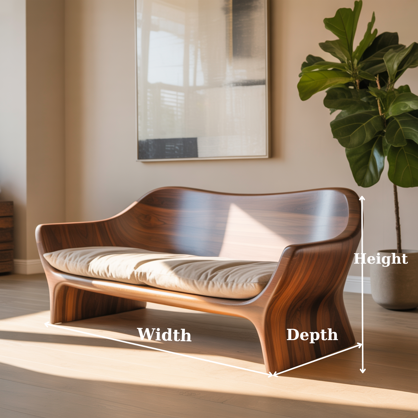 Handcrafted Solid Walnut Sofa – Sculptural Organic Wood Couch with Smooth Curves and Cushion Seat Lynnsnail